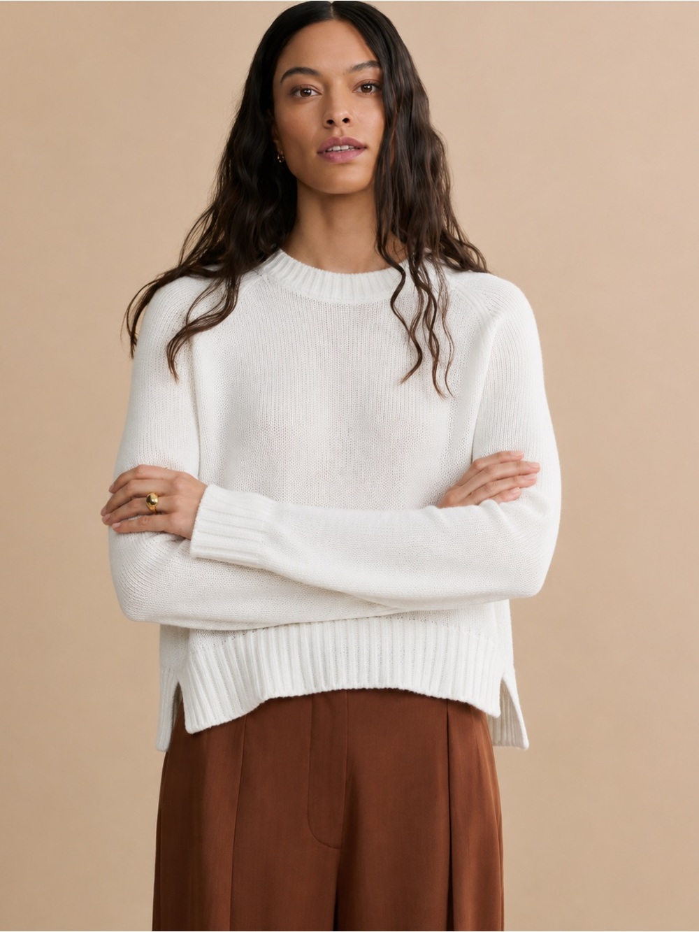 Daily Ritual White Crewneck Pullover Sweater Cotton White Knit Long Sleeve  *d
